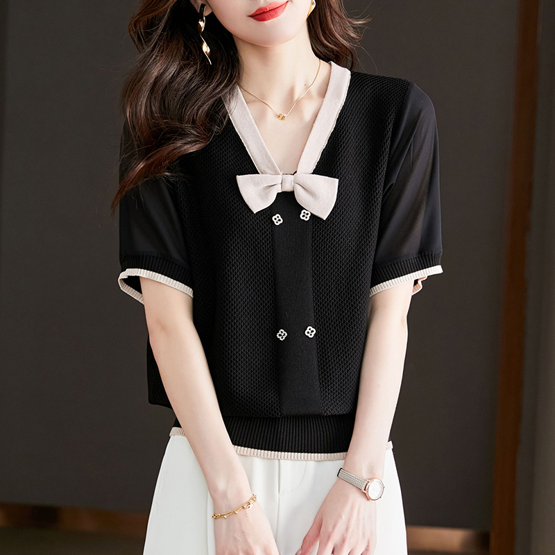 Loose summer tops large yard bow T-shirt for women