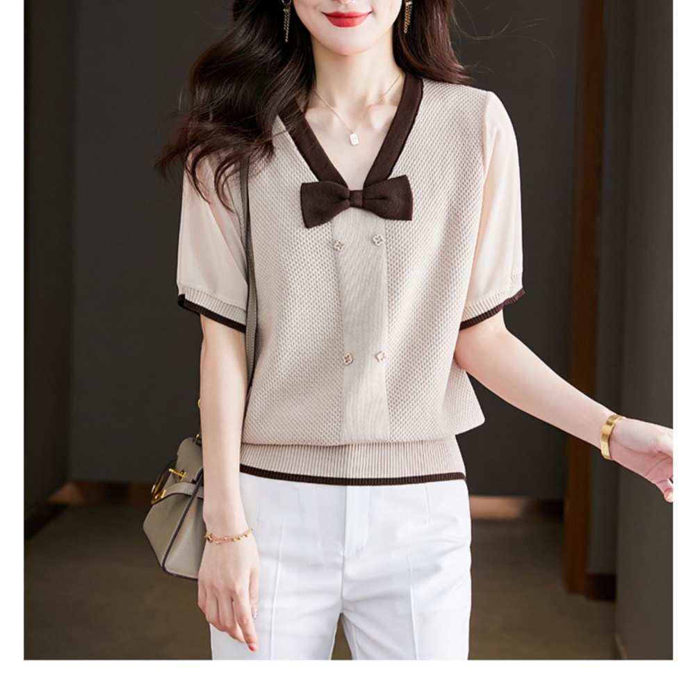 Loose summer tops large yard bow T-shirt for women