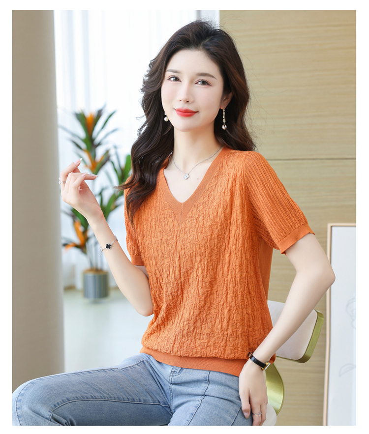 Western style V-neck T-shirt large yard tops for women
