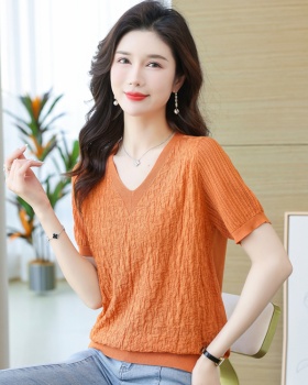 Western style V-neck T-shirt large yard tops for women