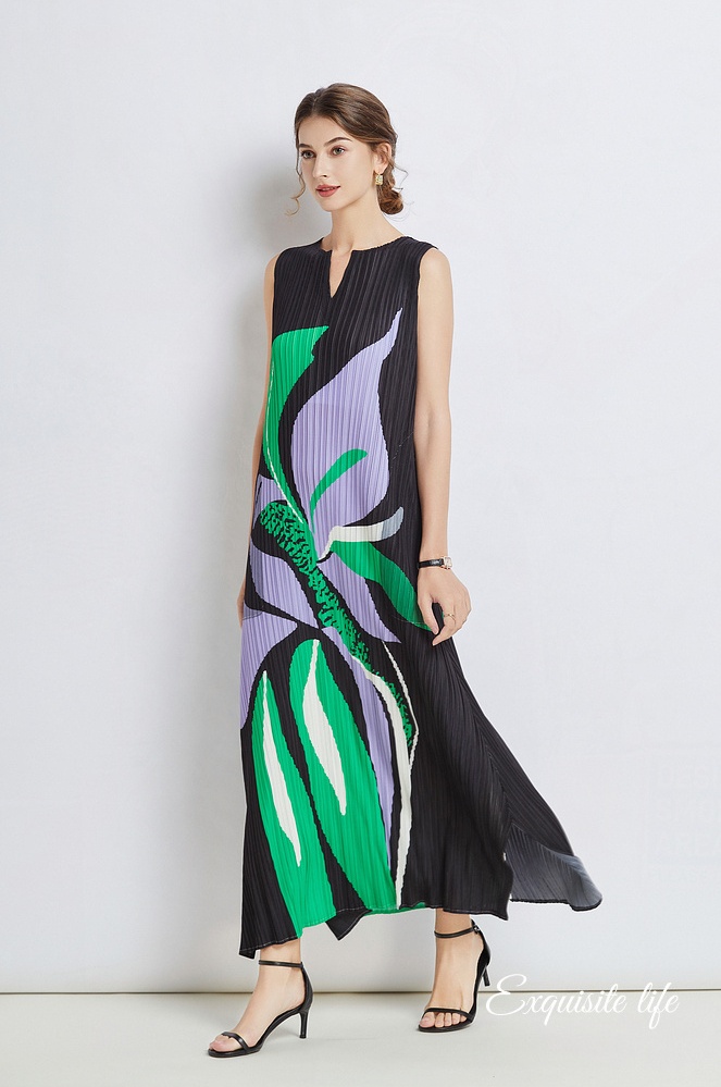 Large yard sleeveless dress printing dress for women