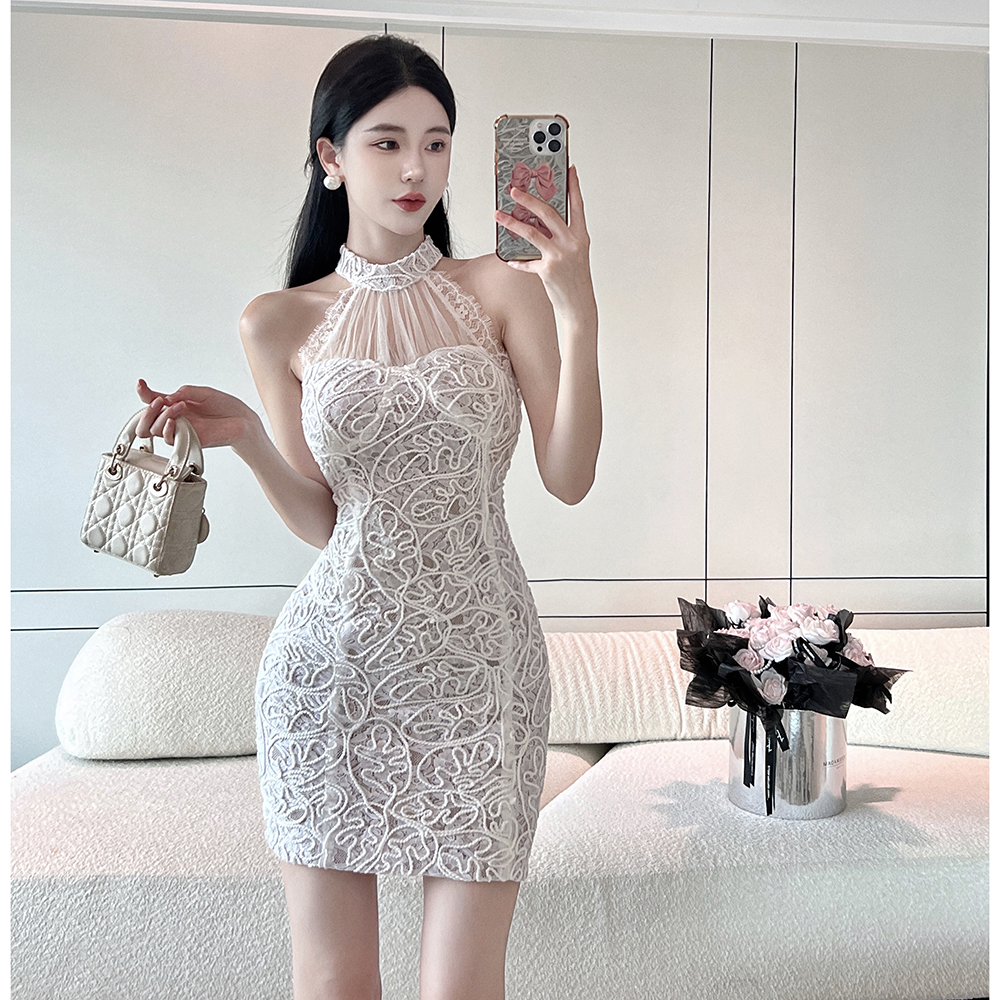 Lace package hip dress halter formal dress for women