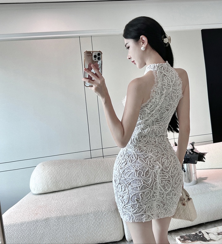Lace package hip dress halter formal dress for women