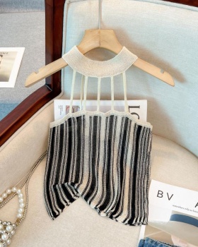 Knitted summer tops halter vertical stripes vest for women