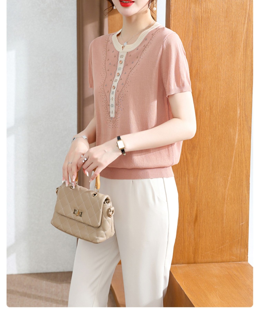 Ice silk T-shirt knitted tops for women