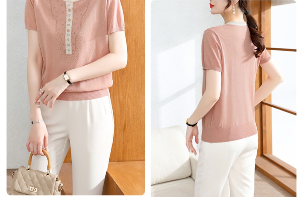 Ice silk T-shirt knitted tops for women