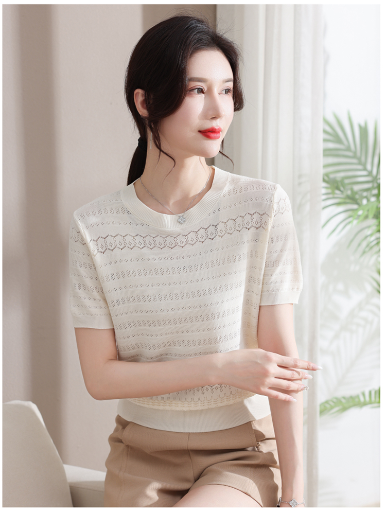 Summer thin sweater jacquard short T-shirt for women