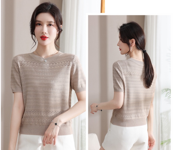 Summer thin sweater jacquard short T-shirt for women