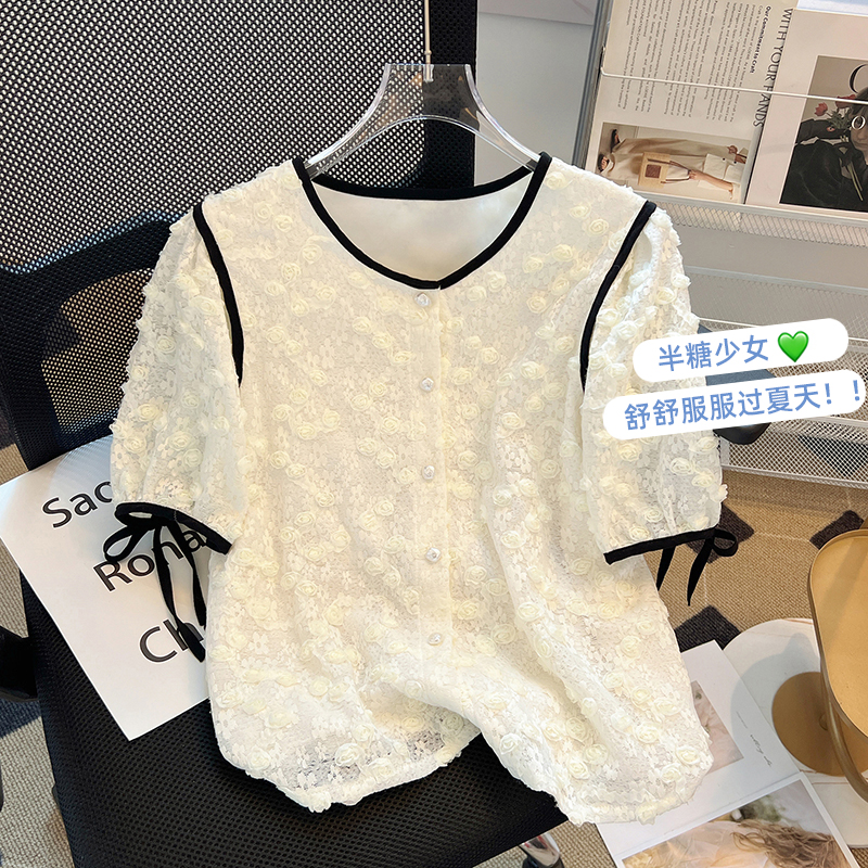 Short sleeve Korean style tops round neck shirt for women