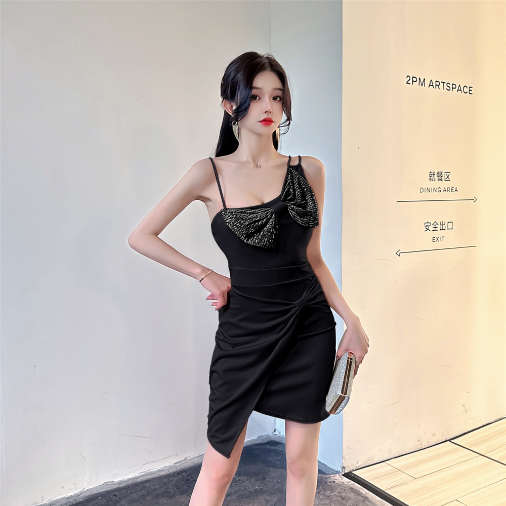 Package hip tight sling sexy splice bow irregular dress