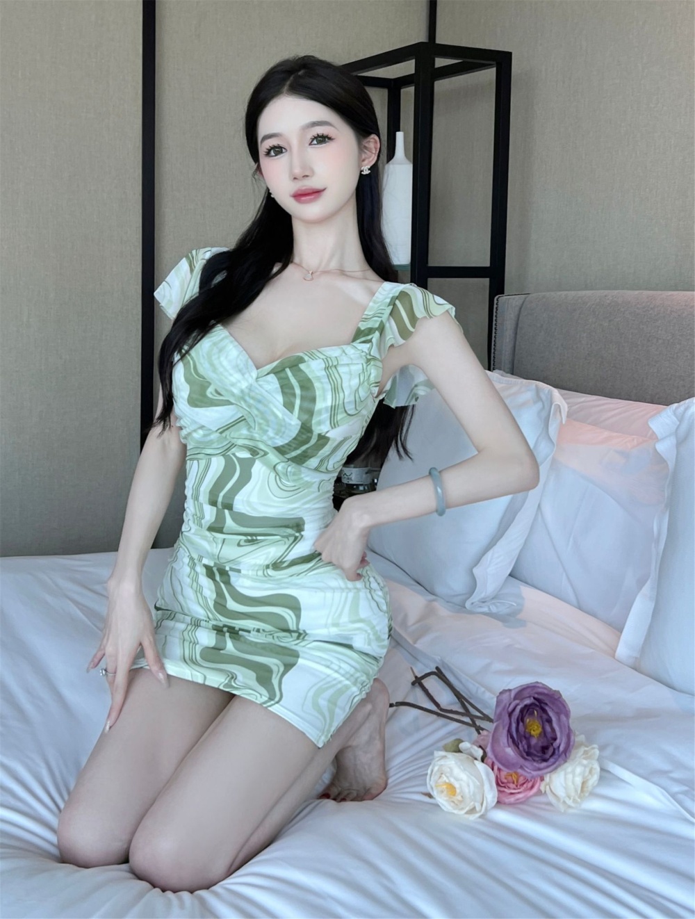 Package hip elasticity sexy printing spandex dress
