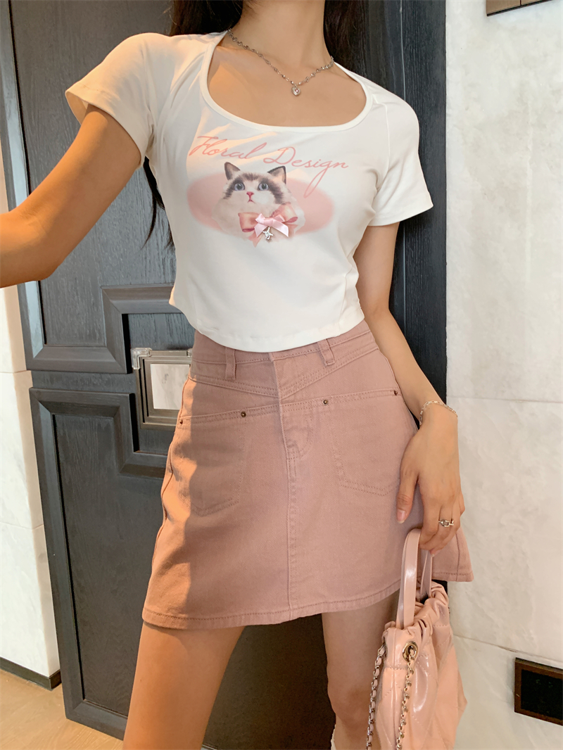 Slim short denim T-shirt short sleeve spicegirl skirt