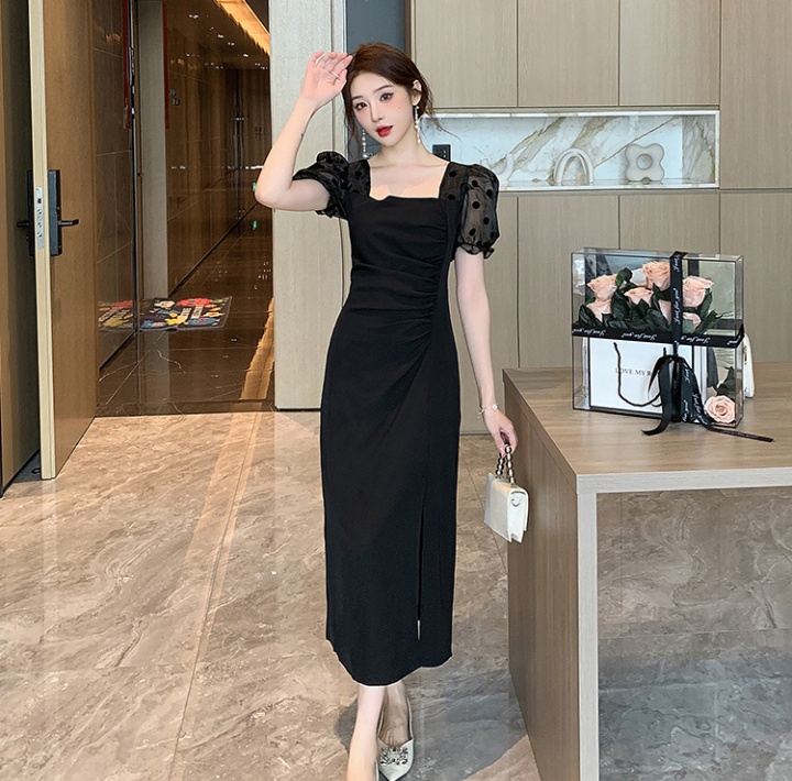 Puff sleeve slim long dress France style dress