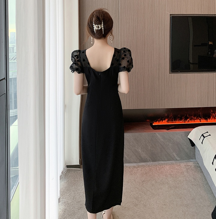 Puff sleeve slim long dress France style dress