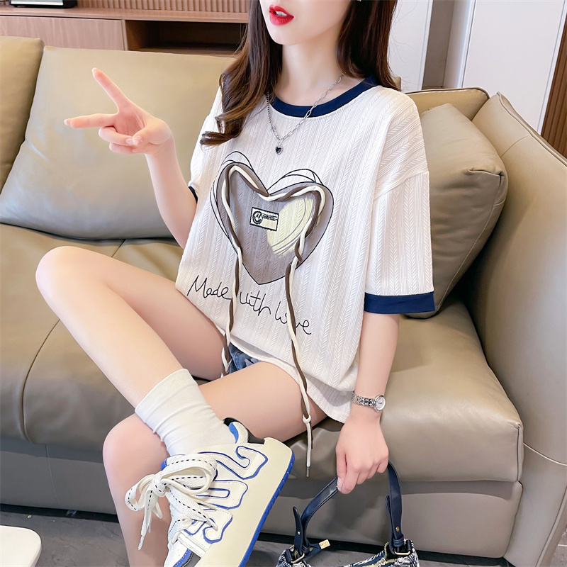 Colors round neck tops printing splice T-shirt for women