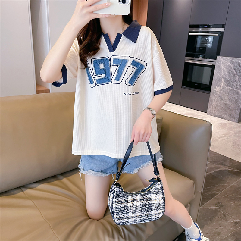 Loose patch T-shirt splice printing tops for women