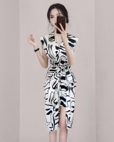 Lapel fashion sleeveless frenum printing summer dress