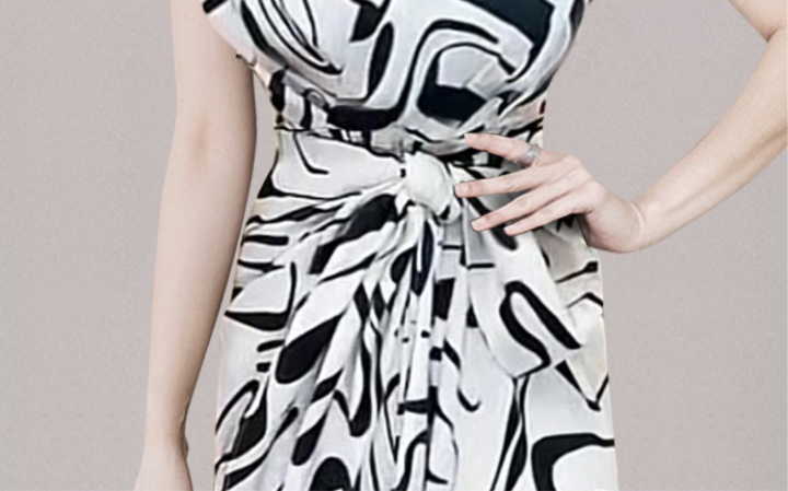 Lapel fashion sleeveless frenum printing summer dress