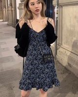 Summer spicegirl short dress sleeveless blue strap dress