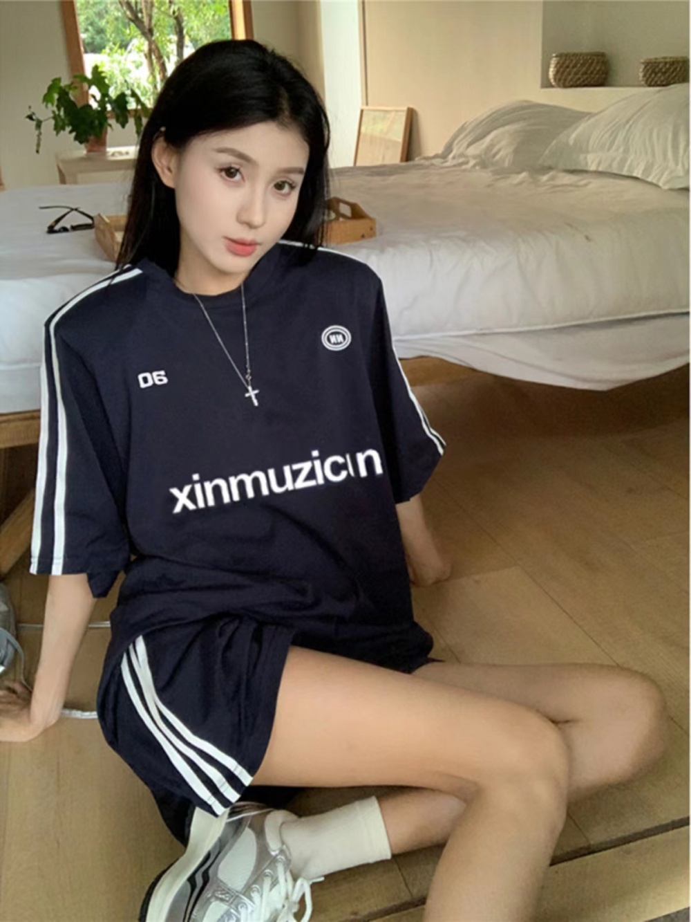 Sports wide leg T-shirt loose cotton shorts for women