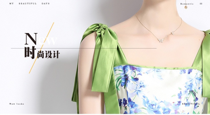 Retro slim square collar floral dress for women