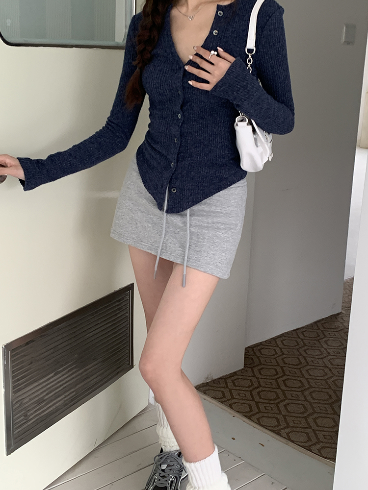 France style short tops autumn knitted bottoming shirt