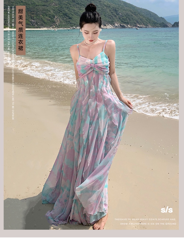 Sling lady niche long dress vacation wrapped chest dress