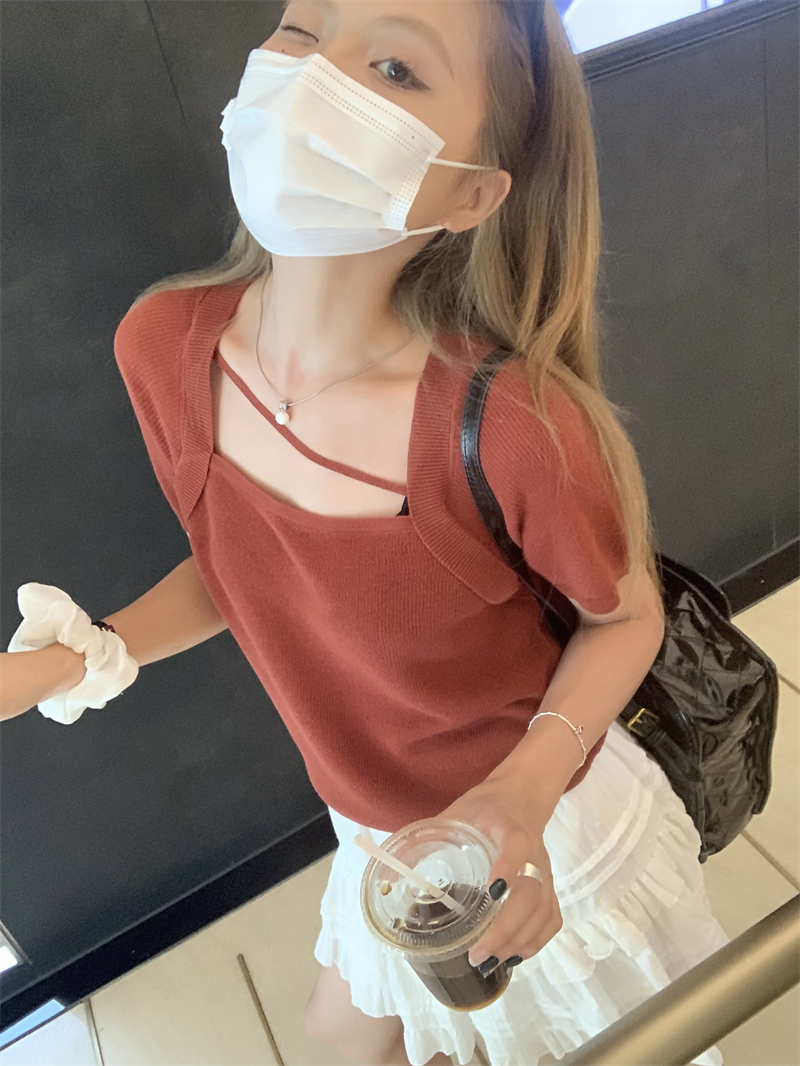 Fashion Casual clavicle square collar knitted tops