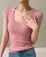 Simple knitted tops France style summer T-shirt