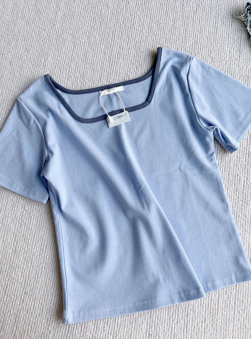 Summer short sleeve square collar niche T-shirt for women