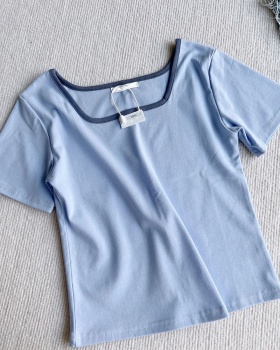 Summer short sleeve square collar niche T-shirt for women