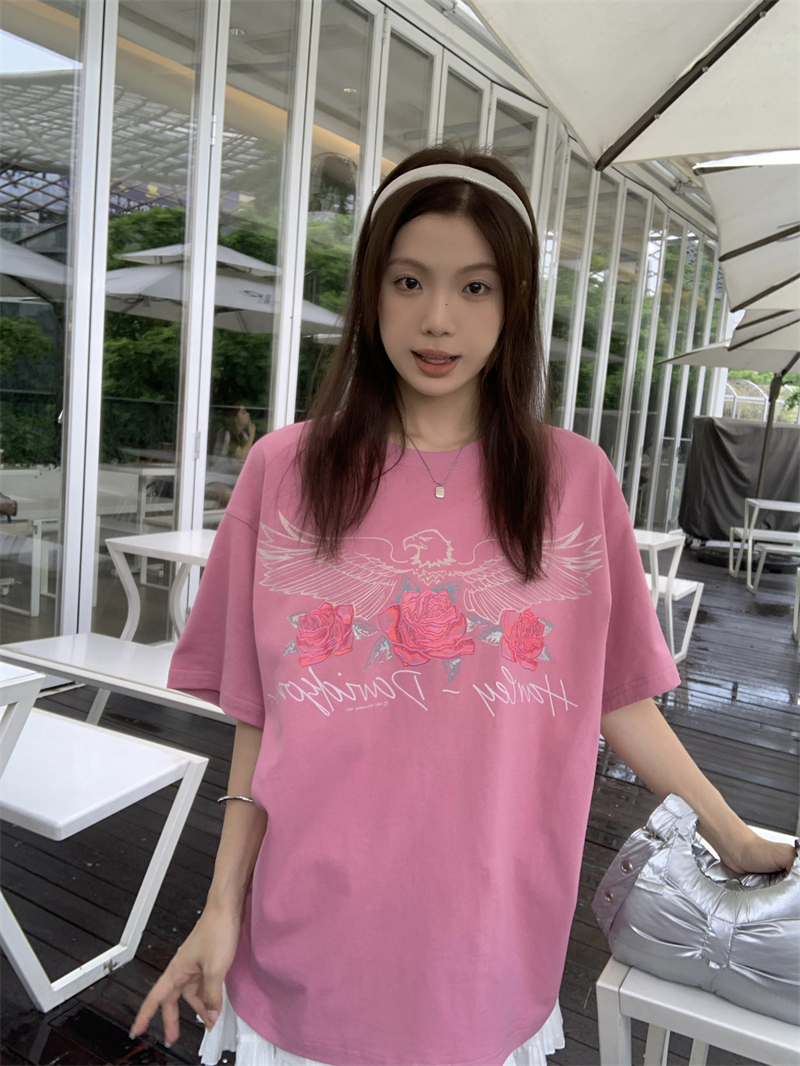 Rose maiden summer tops cotton retro T-shirt for women