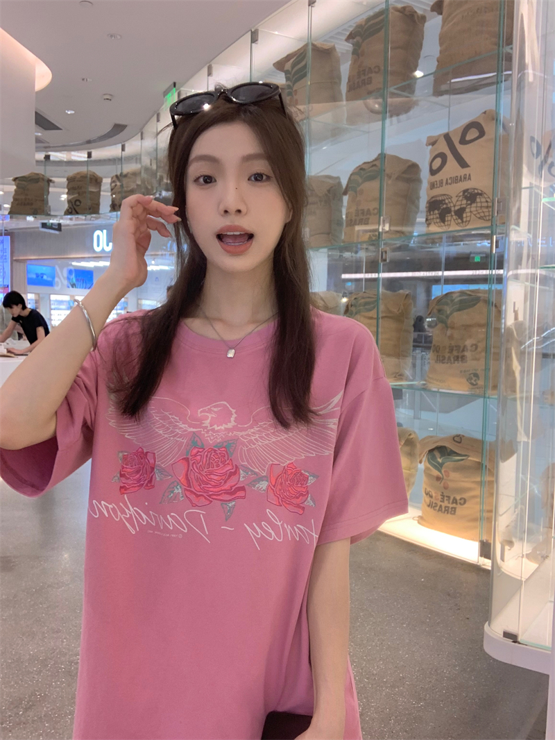 Rose maiden summer tops cotton retro T-shirt for women
