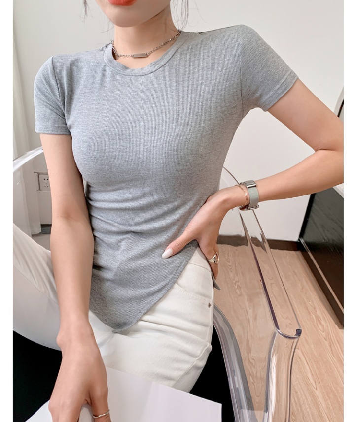 Irregular unique tops short sleeve slim T-shirt for women