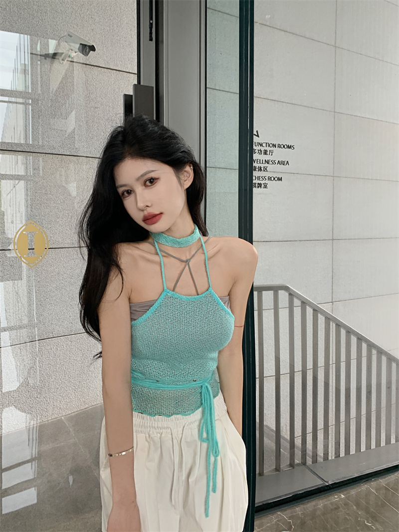 Wrapped chest sling tops summer knitted vest 2pcs set