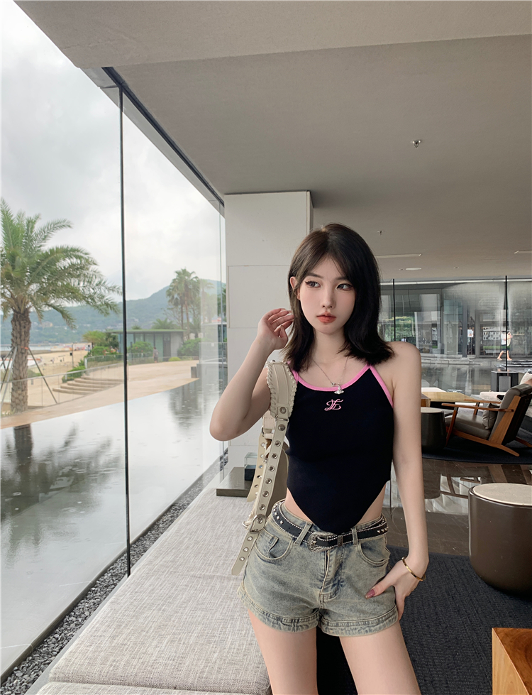 Short sling summer T-shirt mixed colors knitted vest