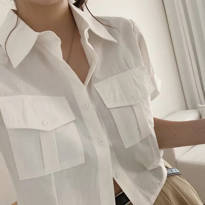 Retro Korean style shirt pocket summer tops