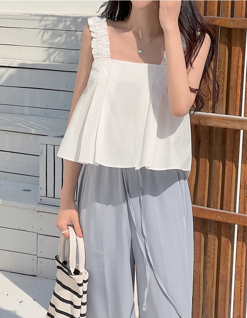 Casual square collar tops folds Korean style vest