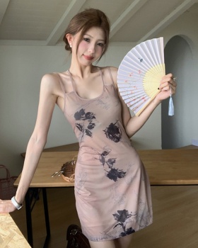 Sling Chinese style T-back gauze dress