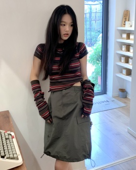 Slim stripe work clothing knitted skirt a set