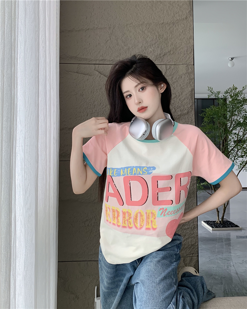 Mixed colors niche printing round neck T-shirt for women