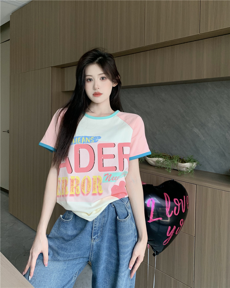 Mixed colors niche printing round neck T-shirt for women