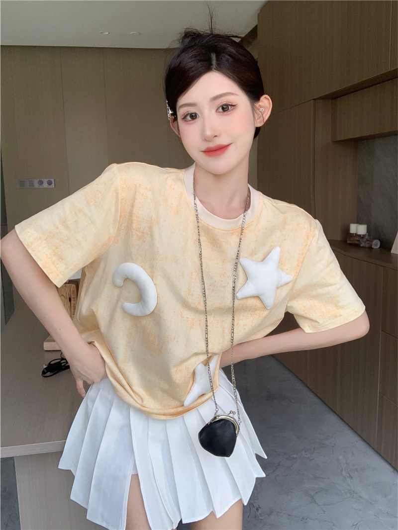 Stereoscopic decoration stars tops loose T-shirt for women