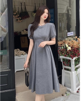 Small split simple round neck Korean style slim chouzhe dress