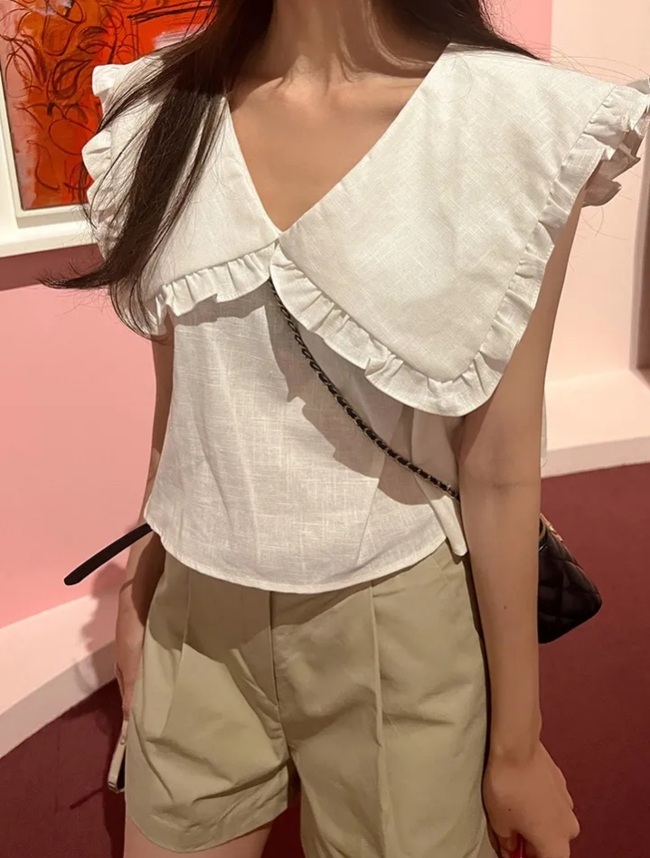 All-match simple shirt doll collar sleeveless tops