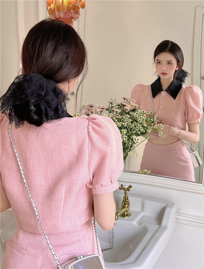 Fashion and elegant pink casual pants 2pcs set for women