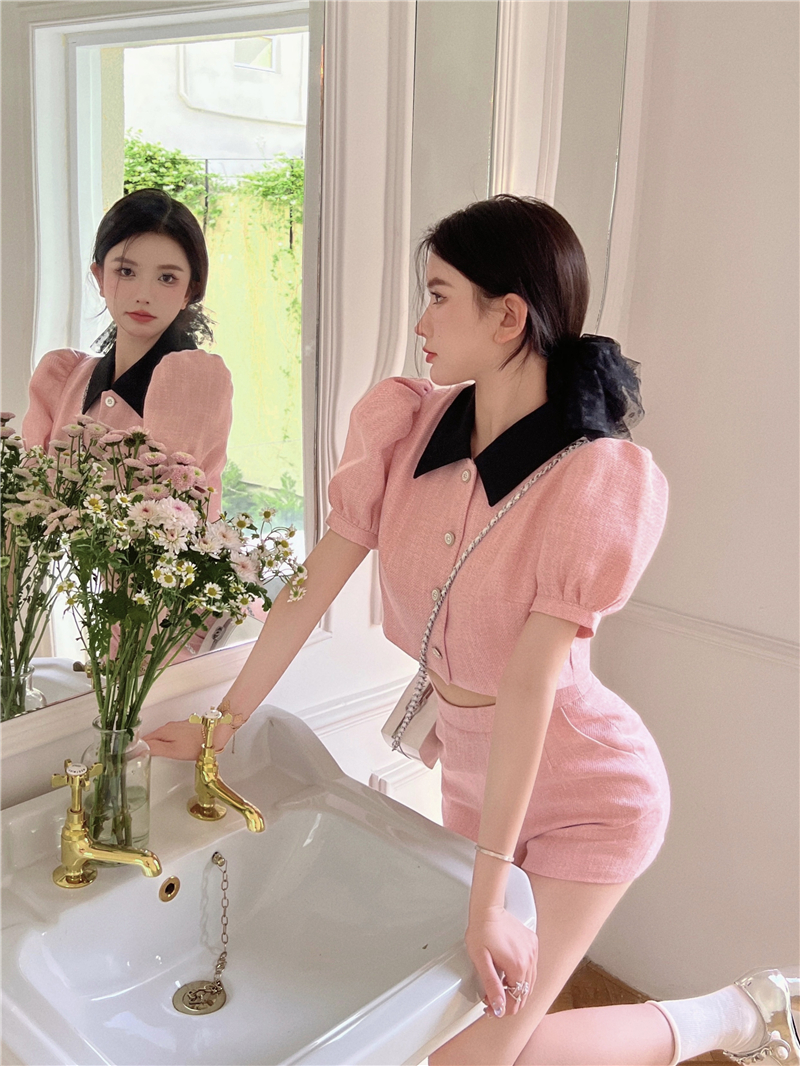 Fashion and elegant pink casual pants 2pcs set for women