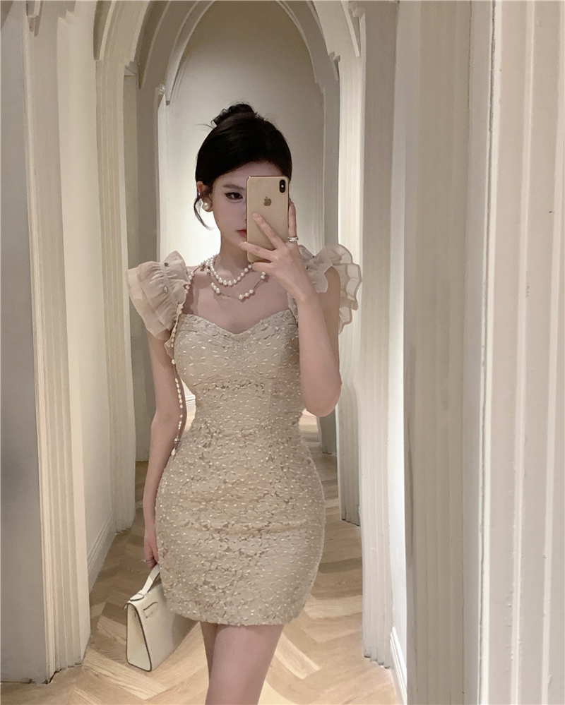 France style lady temperament pinched waist lace spring dress