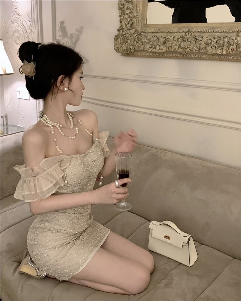 France style lady temperament pinched waist lace spring dress