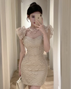France style lady temperament pinched waist lace spring dress